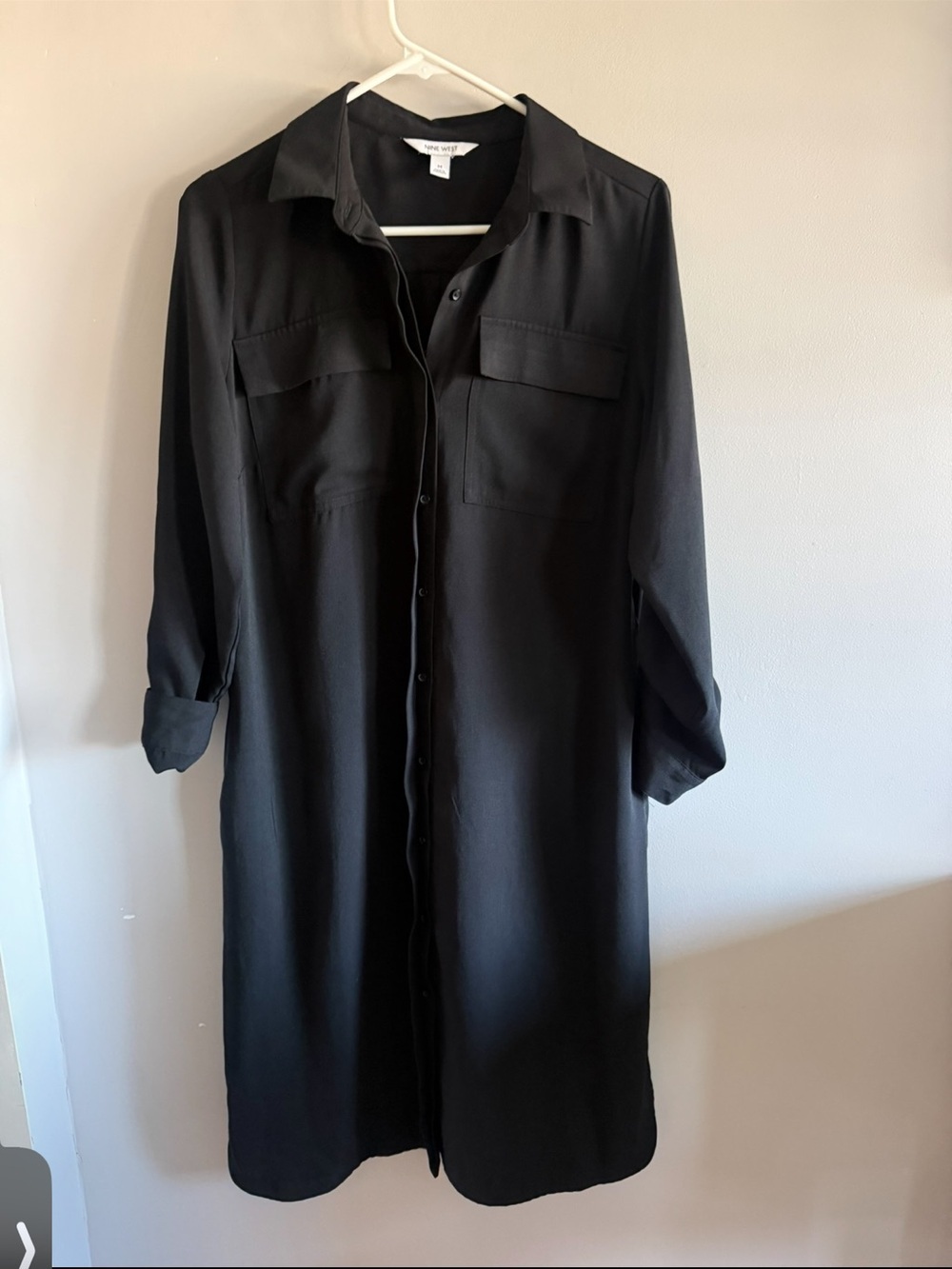 Nine West Black Button Front Shirt Dress Size Medium Midi Tunic